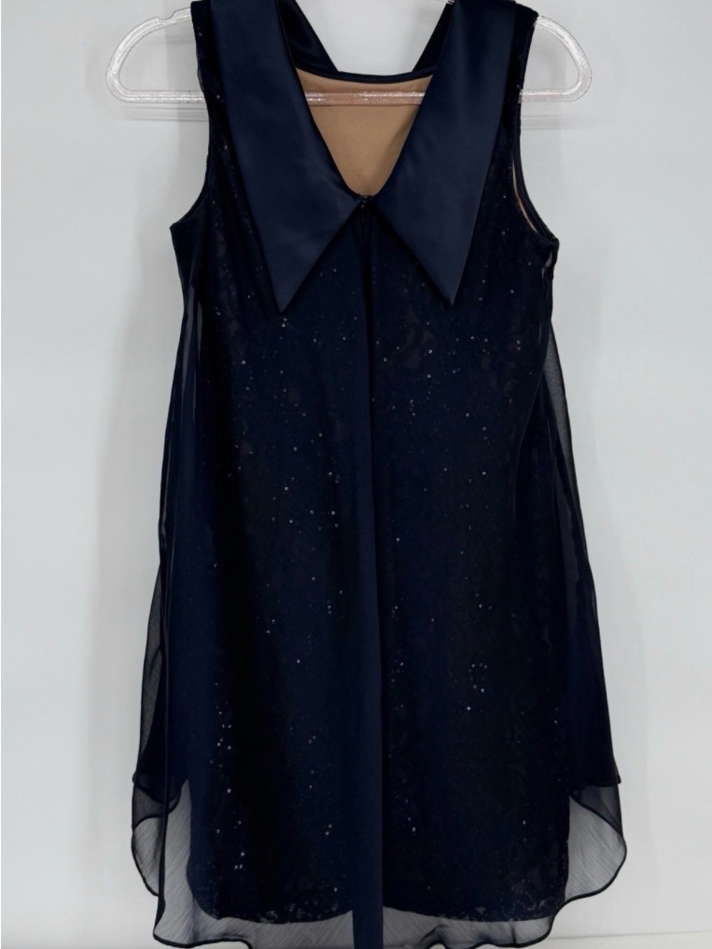 S.L. Fashions Black Sleeveless Party A-Line Dress with Pointed Collar